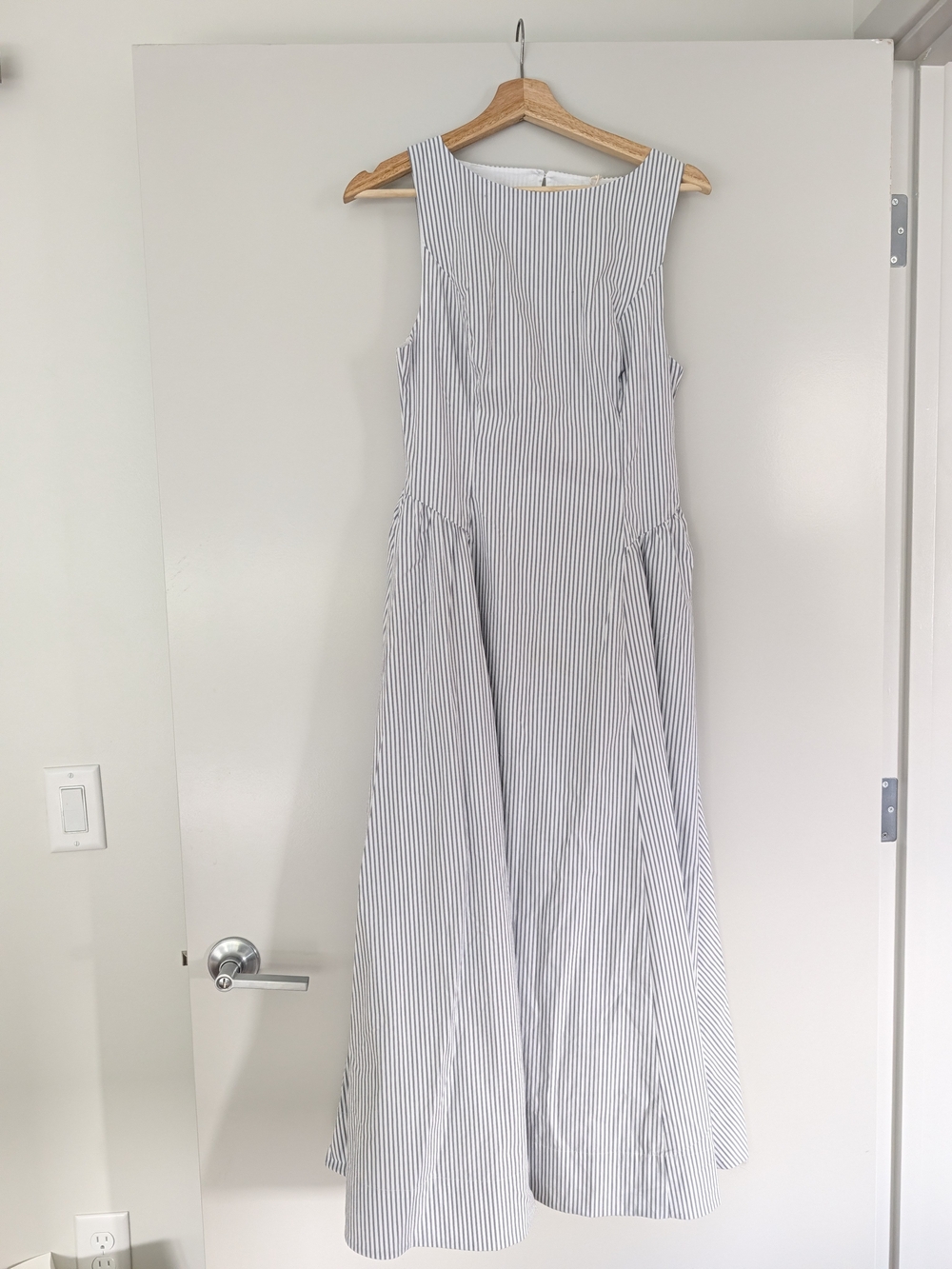 TNA Navy and White Pinstripe Sleeveless Maxi Dress